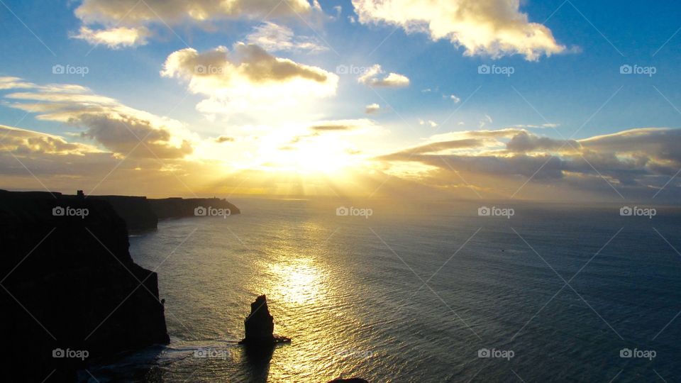 Sunset over Cliffs of Moher. Sunset at the Cliffs of Moher Ireland