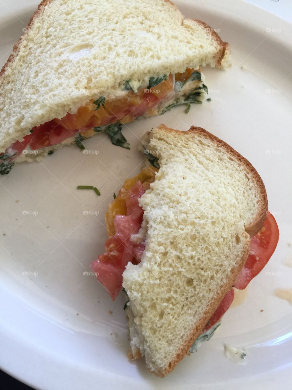 Tomato sandwich, bites taken