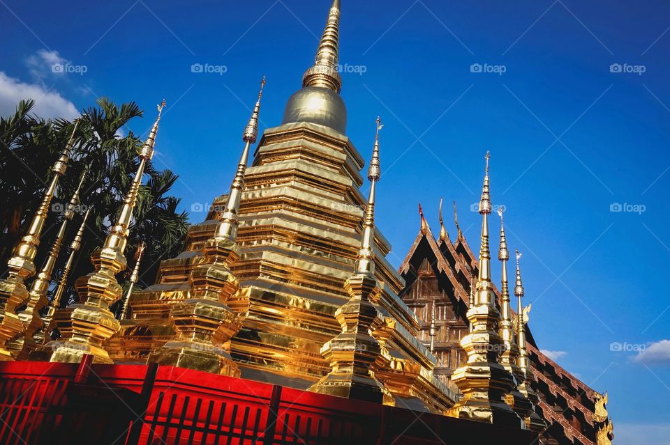 Gorgeous gold geometric stupa in Chiang Mai, Thailand 