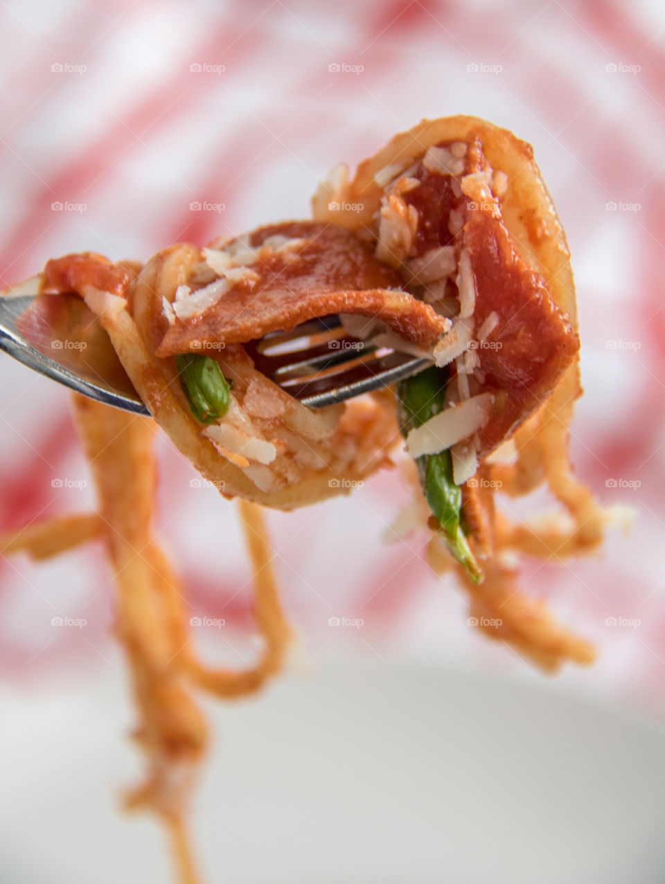 Close-up of spaghetti with fork