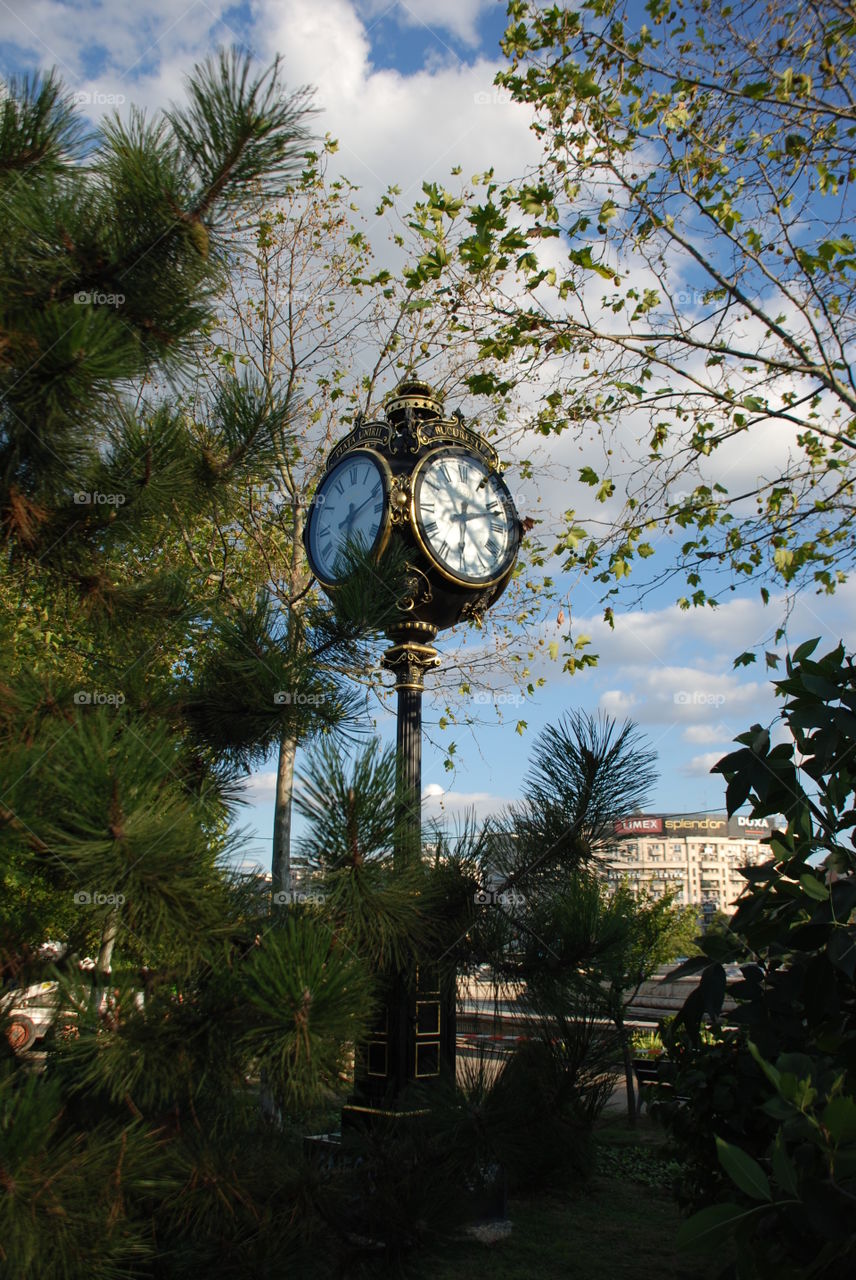 Gilded large clock in Bucharest