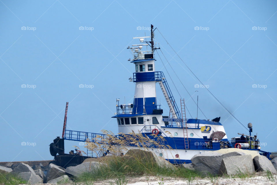 Blue tugboat