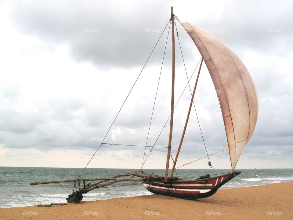 Traditional fishing boat in Negombo Sri Lanka. 
