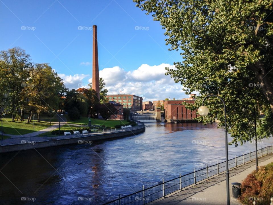 Tammerkoski. Cityscape with Tammerkoski river in Tampere, Finland