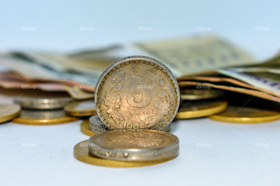 indian circulating coins isolated on white background.
