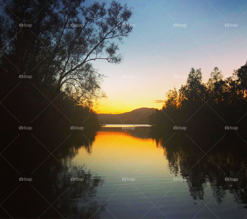 Sunset on the lake Narrabeen Sydney Australia 