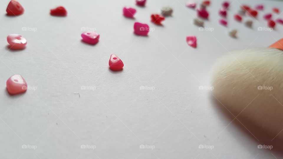 viewing the scattered pink marble stones by close angle..