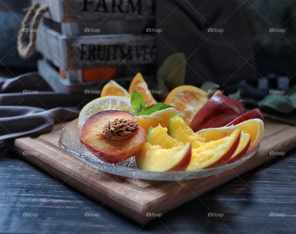pieces of fruit on a plate
