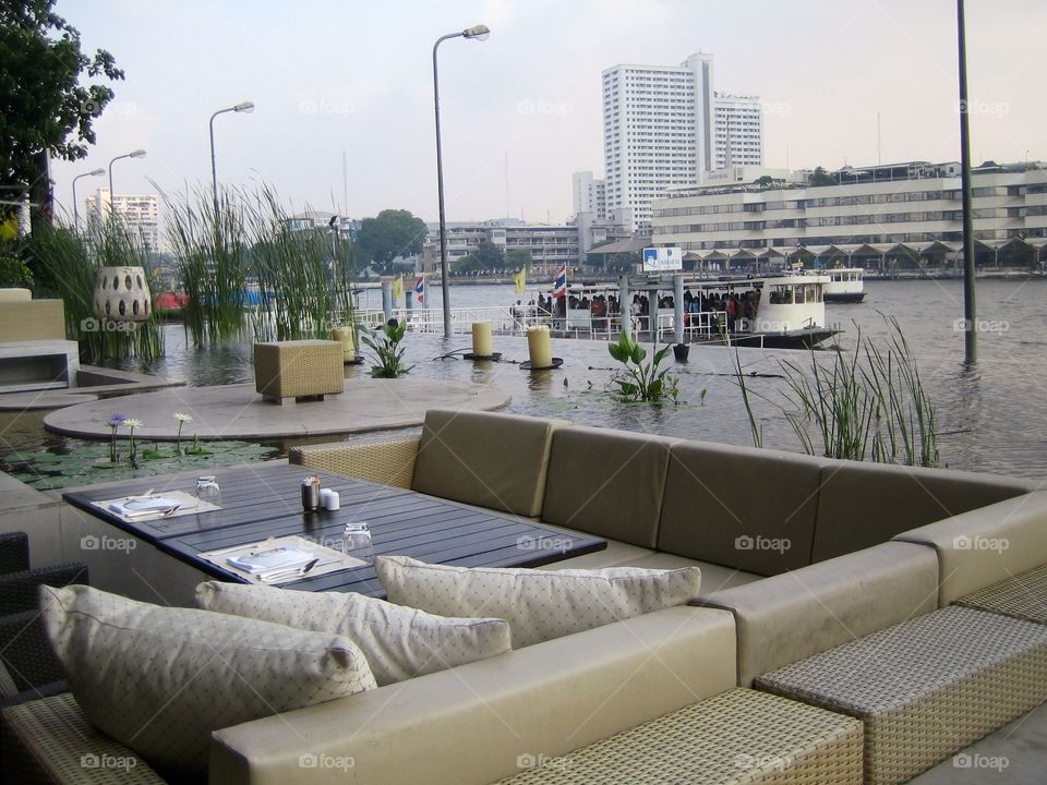 Lounge with river view in Bangkok