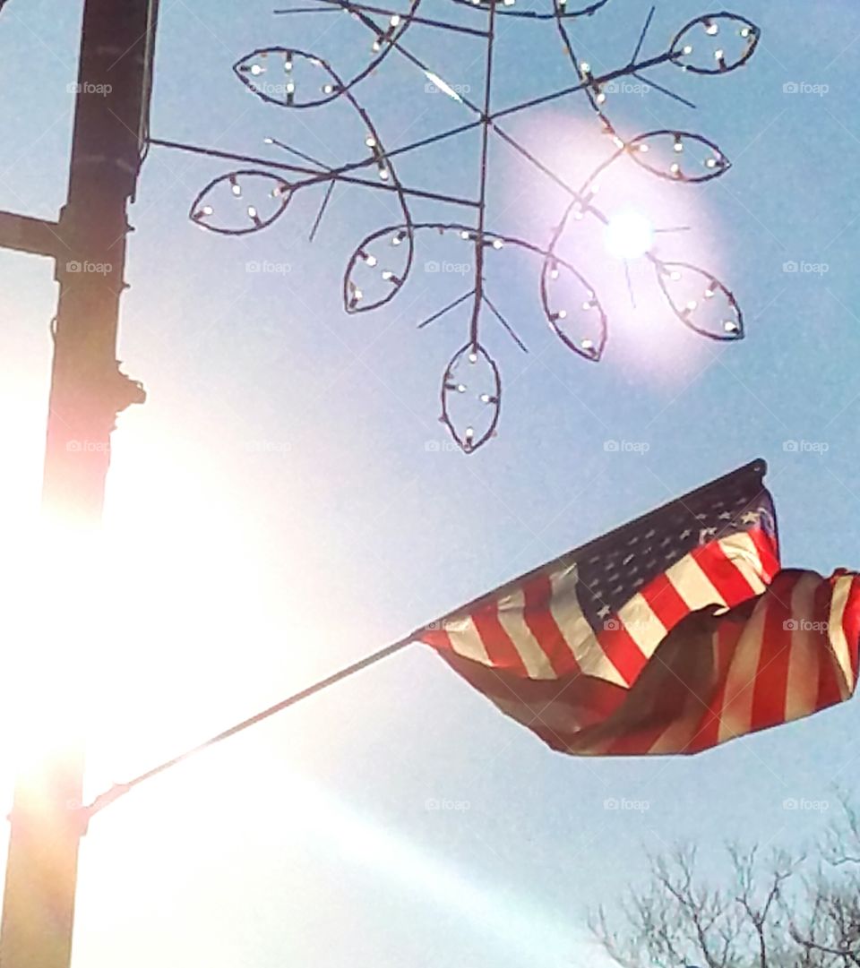 American Flag and Sun in the sky