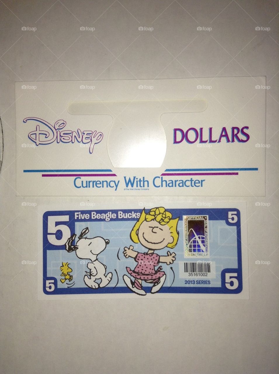 OFFICIAL CURRENCY OF KNOTTS BERRY FARM "BEAGLE BUCKS" With DISNEYLAND DISNEY DOLLAR ENVELOPE