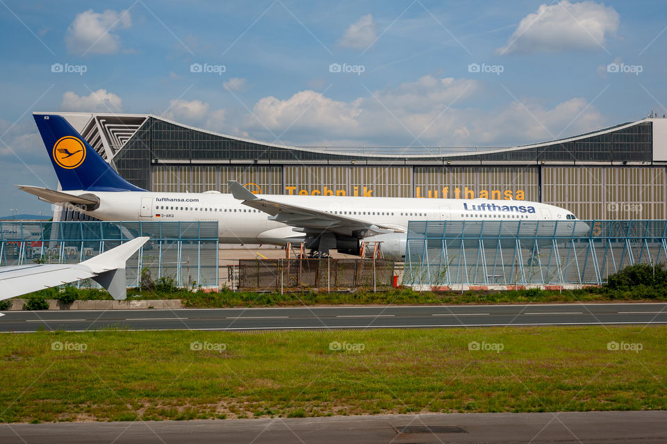 05/26/2019. Frankfurt Airport, Germany. Airbus by Lufthansa Technik maintenance hangar. Operated by Fraport and serves as the main hub for Lufthansa.