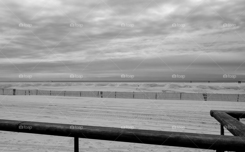 Monochrome Jones Beach State Park Oceanside View, Boardwalk View Of The Ocean, Monochromatic Photography 