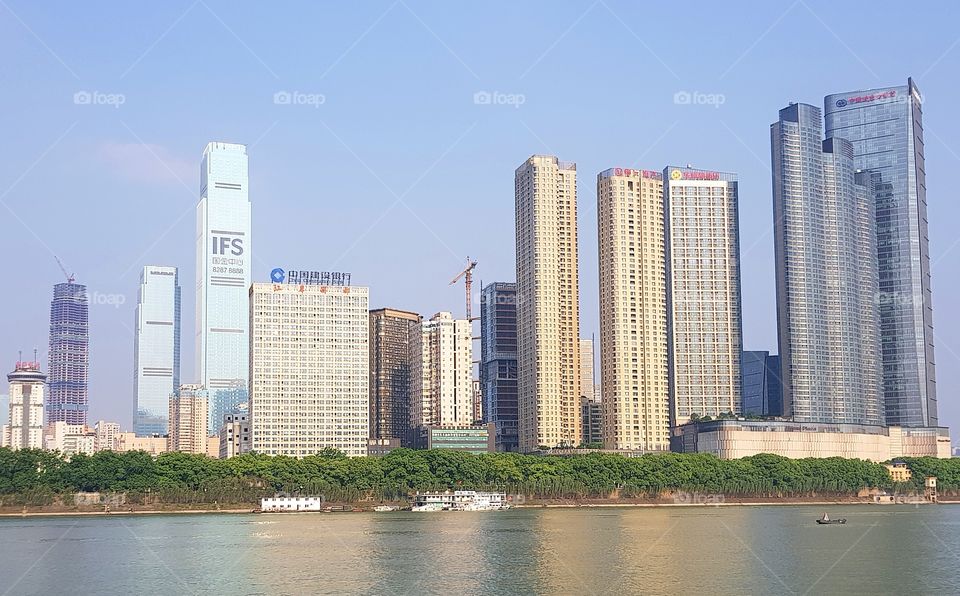 The skyline of Changsha, seen from across the Xiangjiang river.