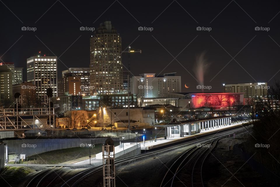 Boylan Bridge is a popular platform for gazing upon downtown Raleigh North Carolina. The color-changing shimmer wall adds a wonderful splash of vividness to the scenery. 