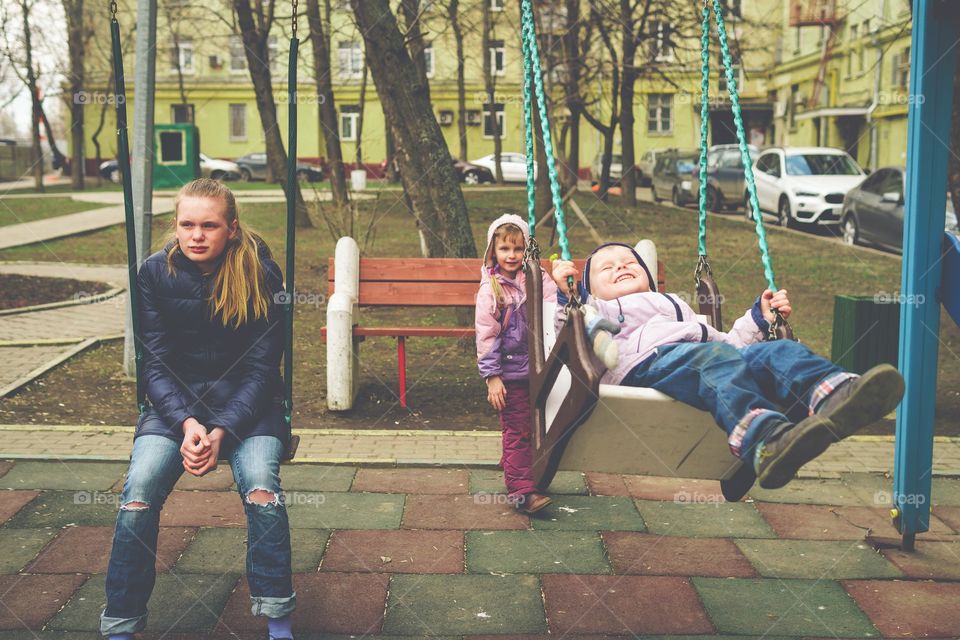 Group children playing on the playground