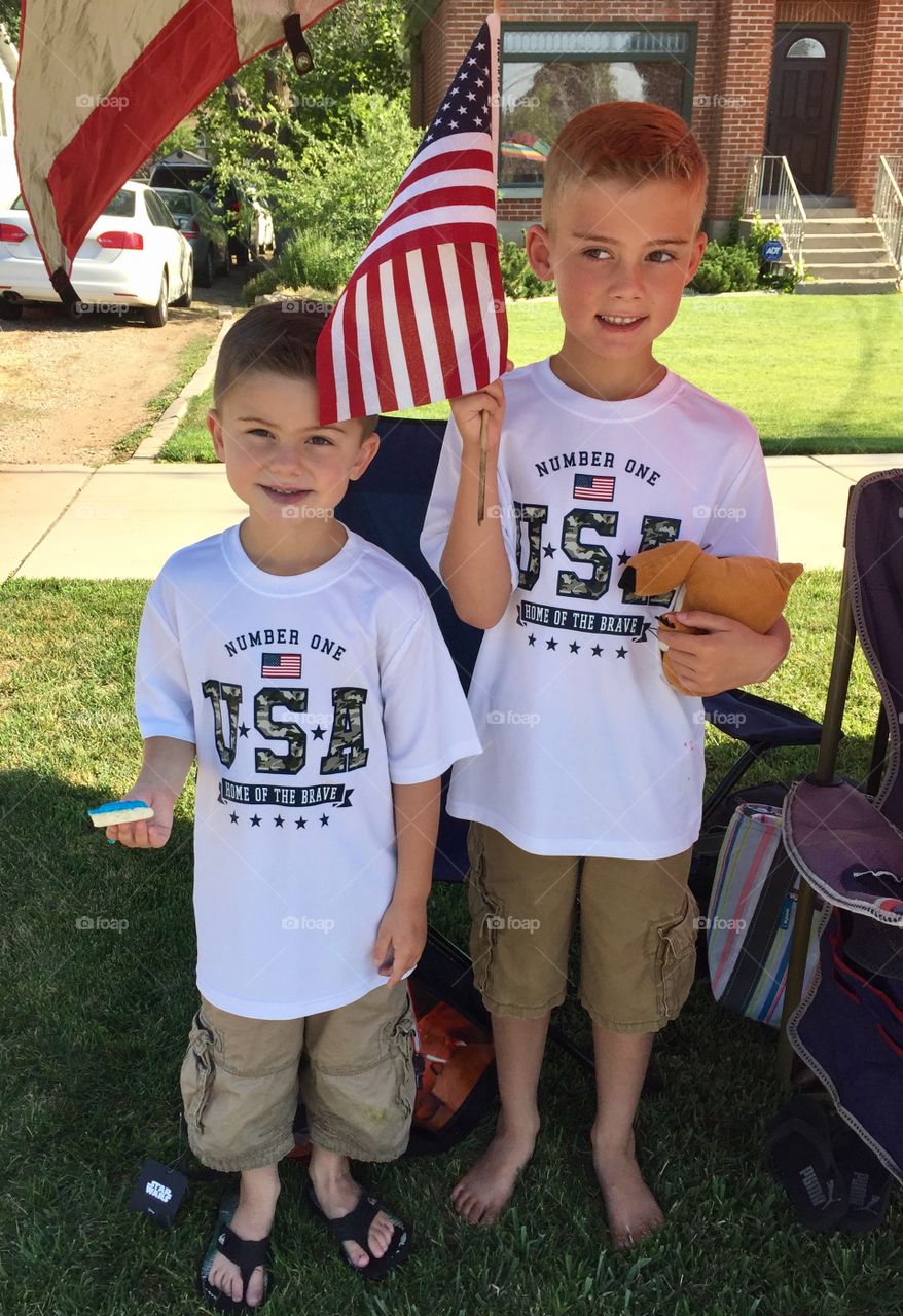 Two boys with american flag