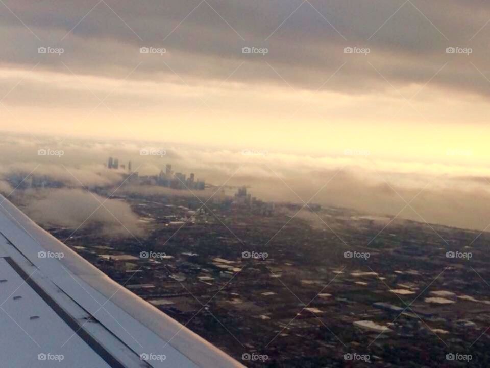 Chicago skyline from a plane 