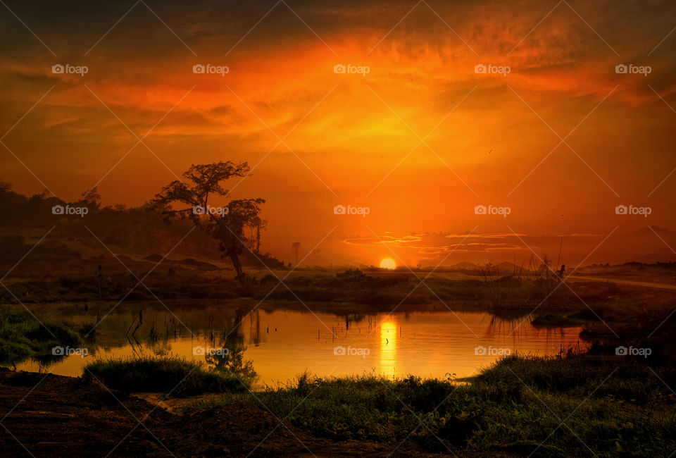 sunset at sambutan river