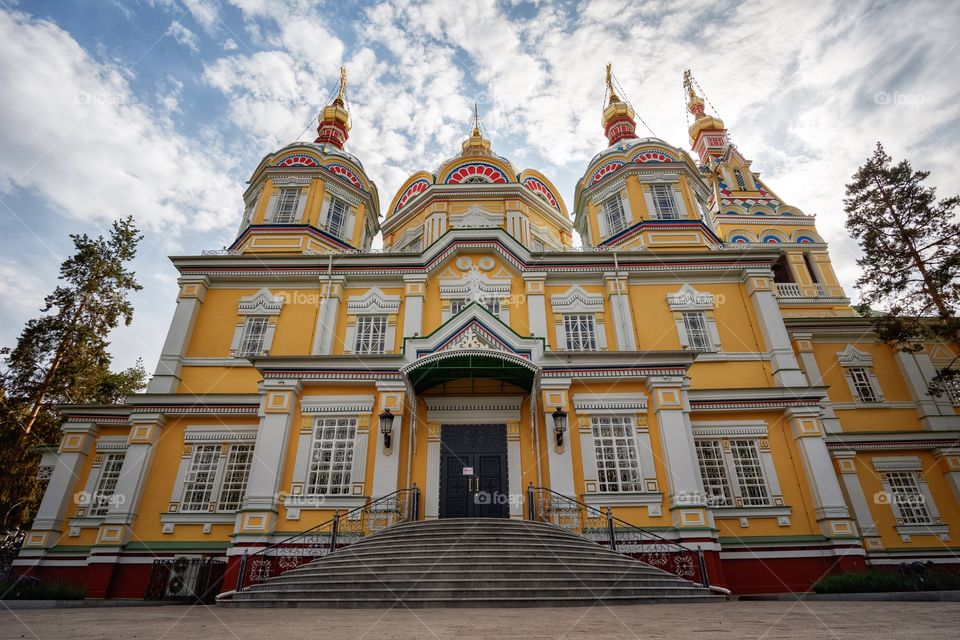 Zenkov's Cathedral in Kazakhstan , the cathedral is made out of wood but without nails. Its height is 56 meters tall, and is claimed to be the second tallest wooden building in the world.