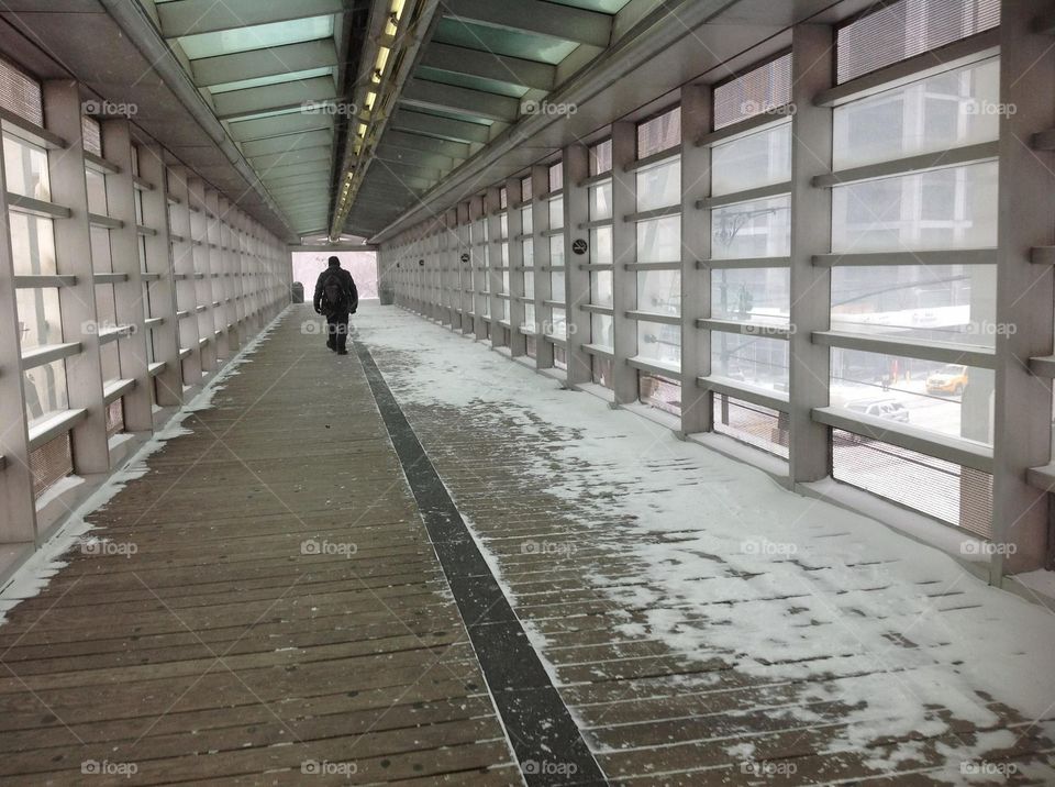 Empty bridge. NYC bridge in TriBeCa during winter