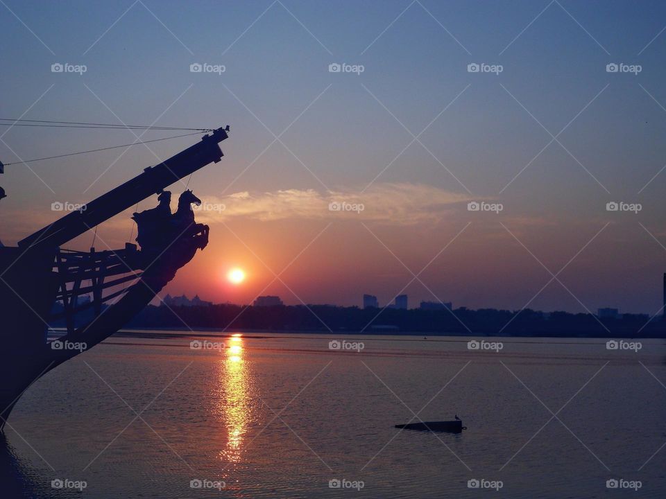 Dawn on the Dnieper River in the city of Kiev