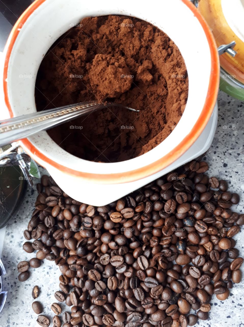 Coffee beans and ground