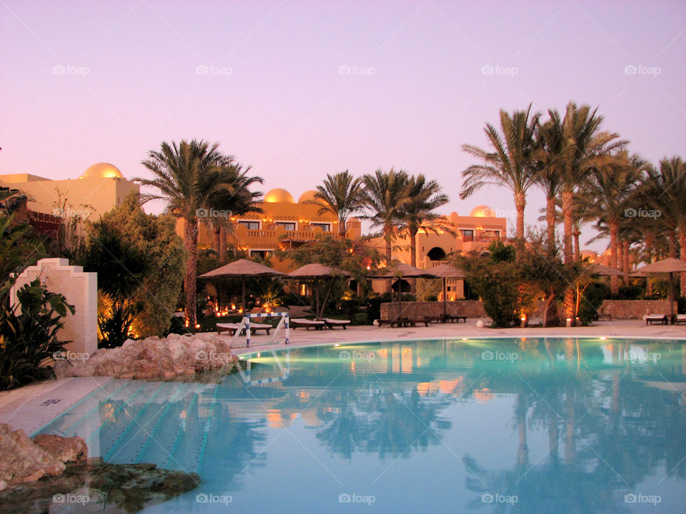 Hurghada Red Sea resort in Egypt seen by nightfall