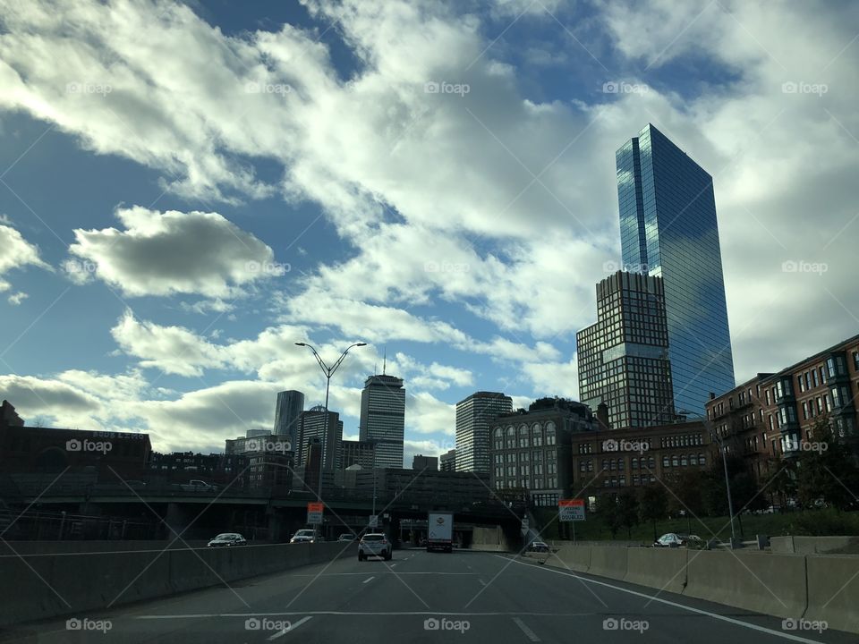 Driving into downtown Boston.