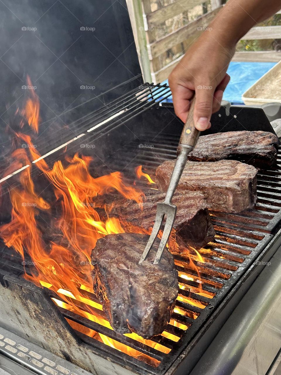 Two inch thick, aged Rib-eye Steaks - There's something about the flavor you get from cooking steak over a gas grill fire that can't be duplicated using any other cooking method