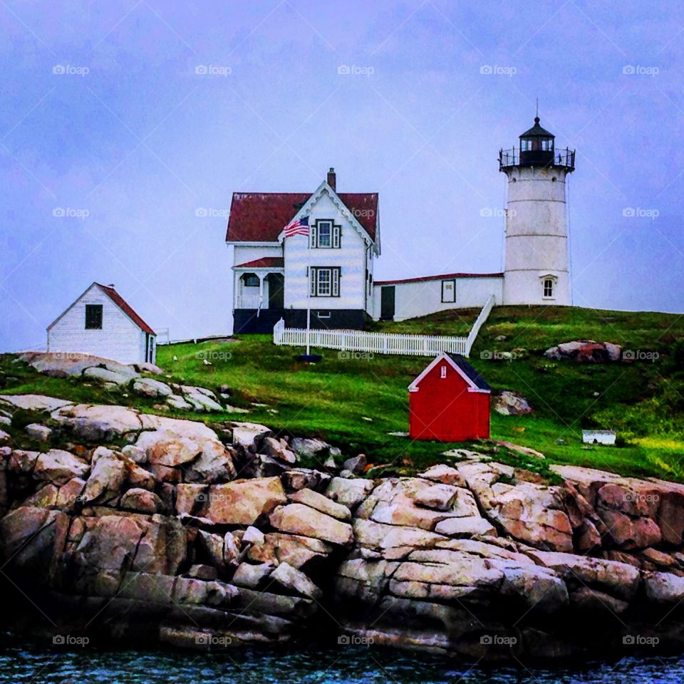 Nubble Lighthouse. Iconic Nubble Lighthouse