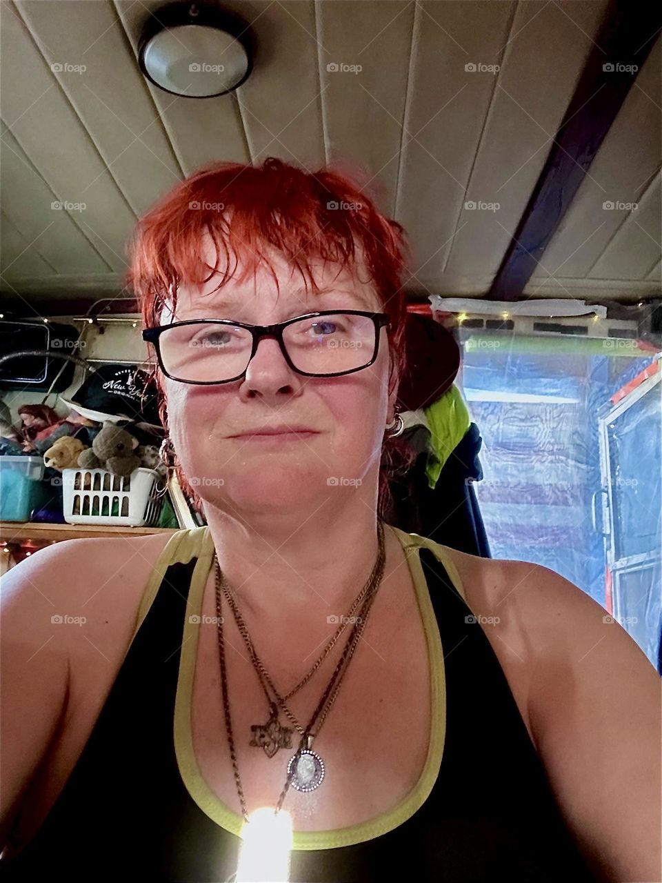 This is me, “Petra Schiller” a.k.a. “Maxine Firefox” a.k.a. “Maximiliane Feuerfuchs” aboard “Salvation”, the “28 ft 1969 Luhrs” cabin cruiser at “Newtown Creek” in LIC that is home to myself and partner “Timothy Trespas”. 2024. Hypnotic Productions