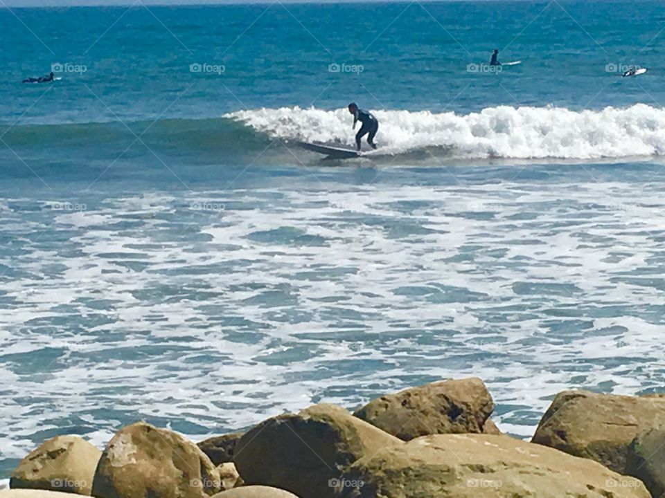 Santa Monica surfer and beach