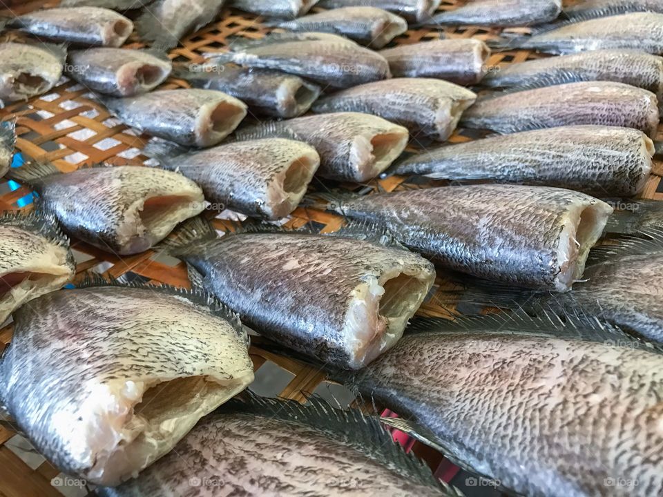 Dried salted damsel fish sold in Thai market