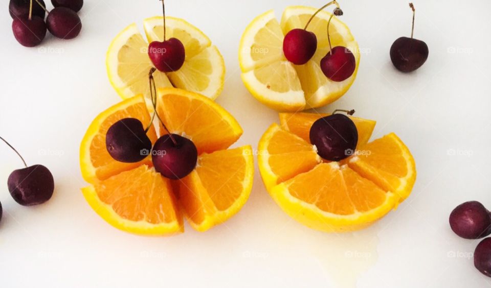 Citrus, Orange, Lemon, Fresh Fruits, Red Cherries 