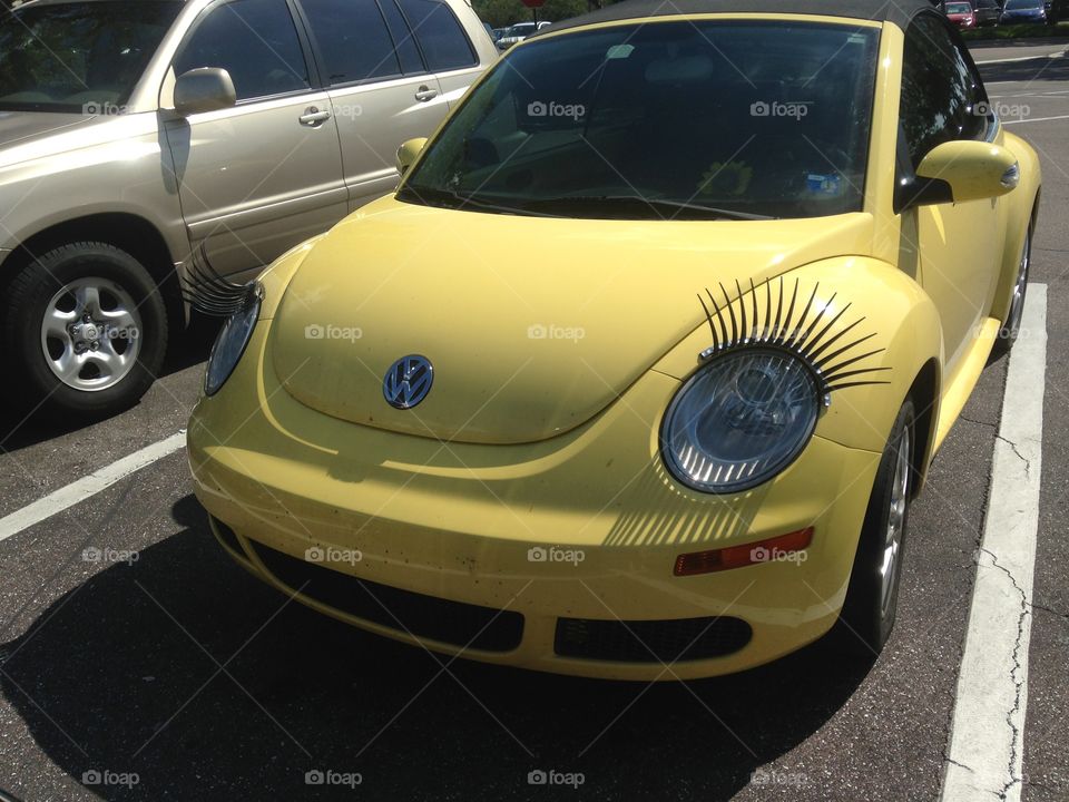 Yellow Punch Buggy with Eyelashes