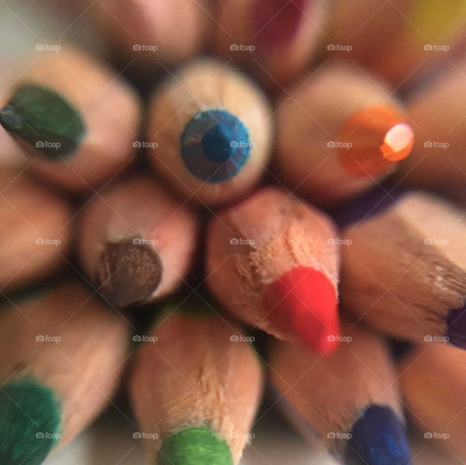 Stack of colored sharp pencils