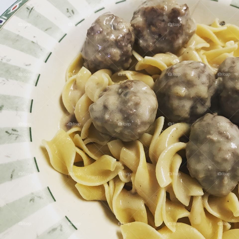 Homemade swedish meatballs with egg noodles