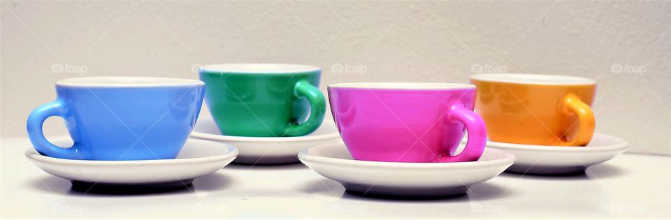 Multi colored teacups
