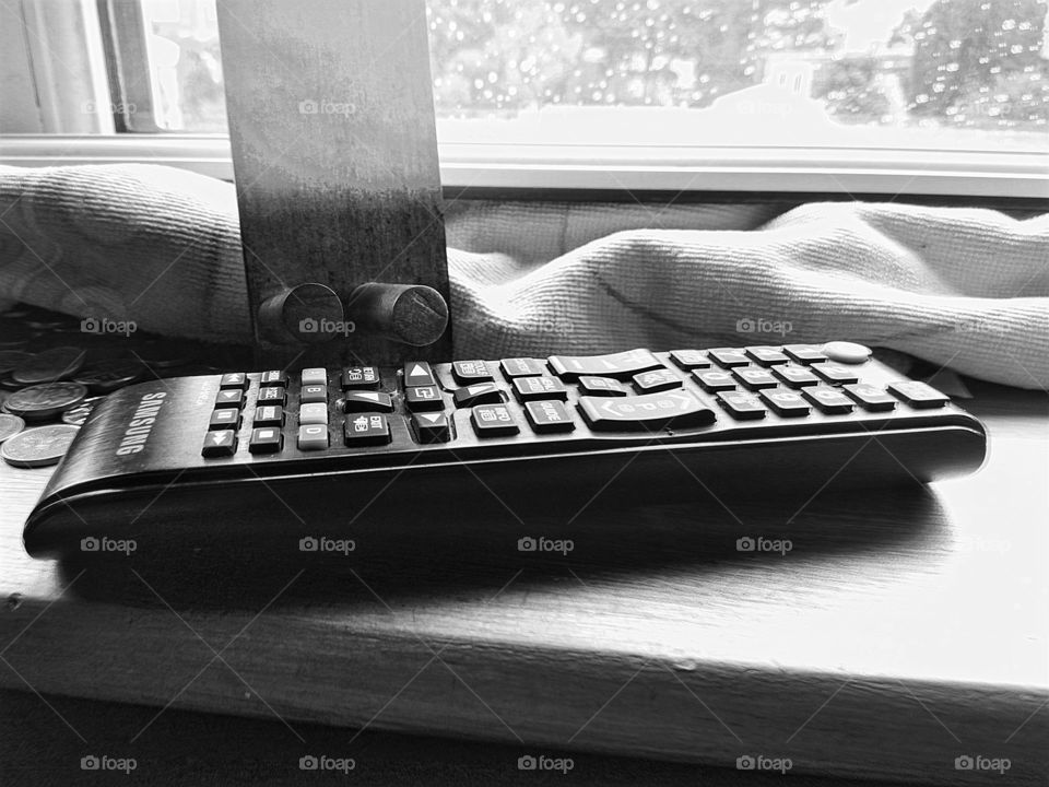 Samsung TV remote in black and white