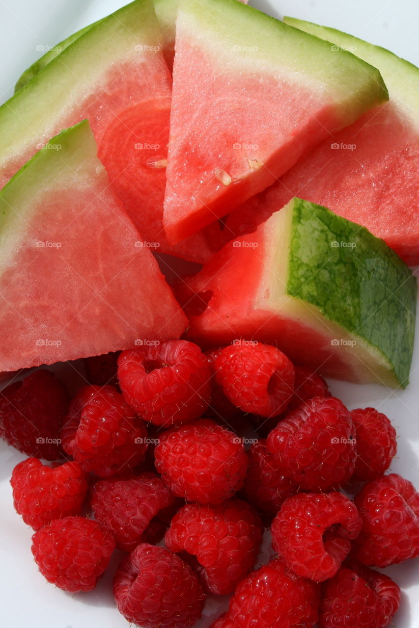 Watermelon and Raspberries Flat Lay