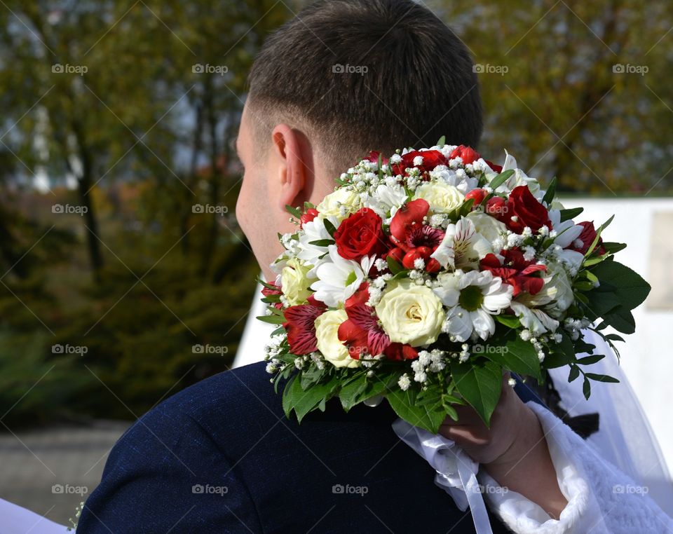 Wedding, Groom, Bride, Bouquet, Rose