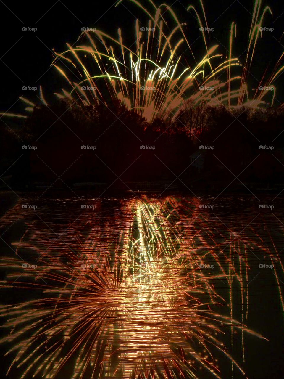 Fireworks over the lake in Indiana 