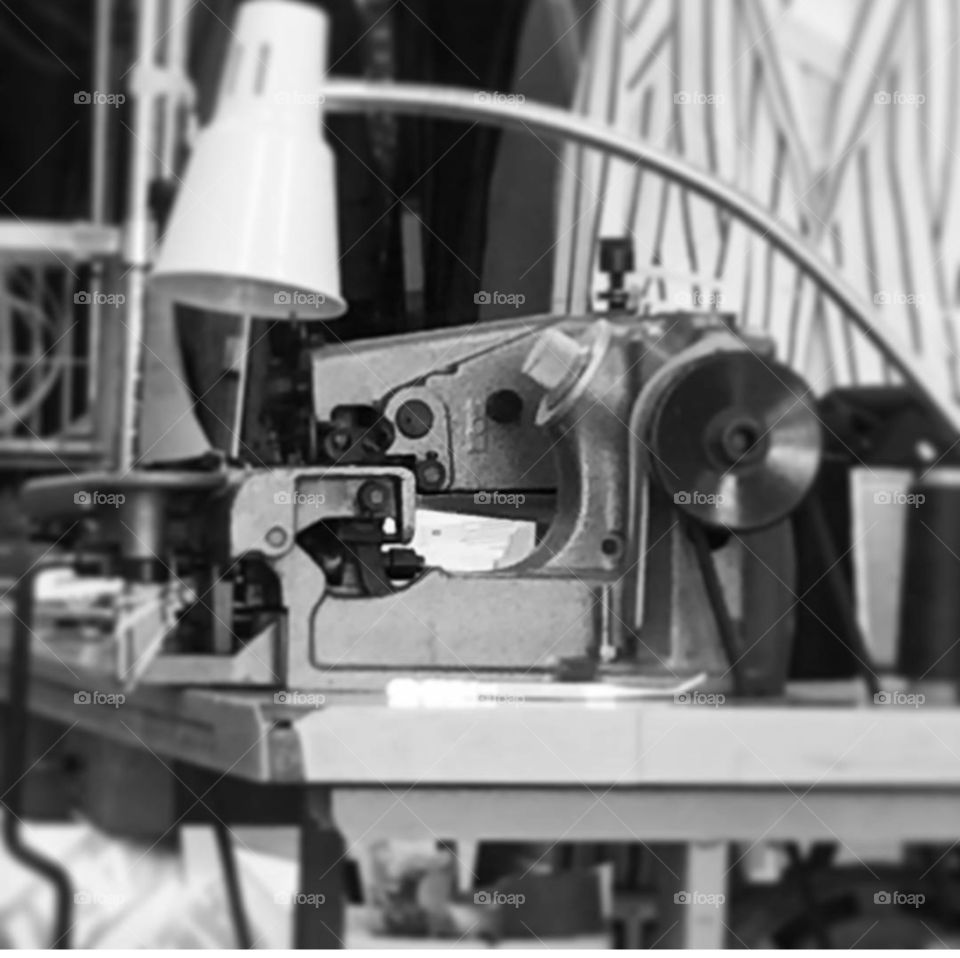 Sewing machine industry seamstress black and white