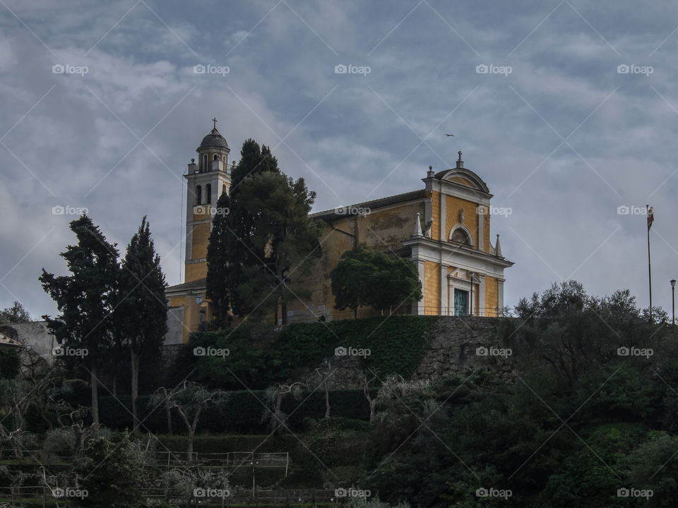 The beautiful church of Portofino (Italy) on the hill from which you can see a beautiful view