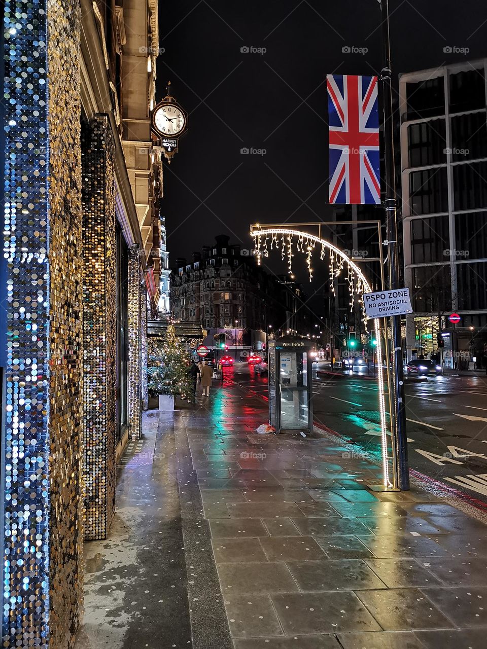 London, UK. Night city, night streets, night photography, night lights, night atmosphere, Christmas time, British weather.