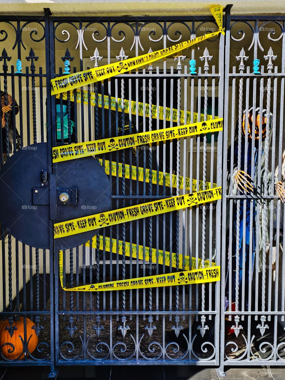 caution Halloween yellow tape warning all who approach to beware of the spooks and terror that lies within