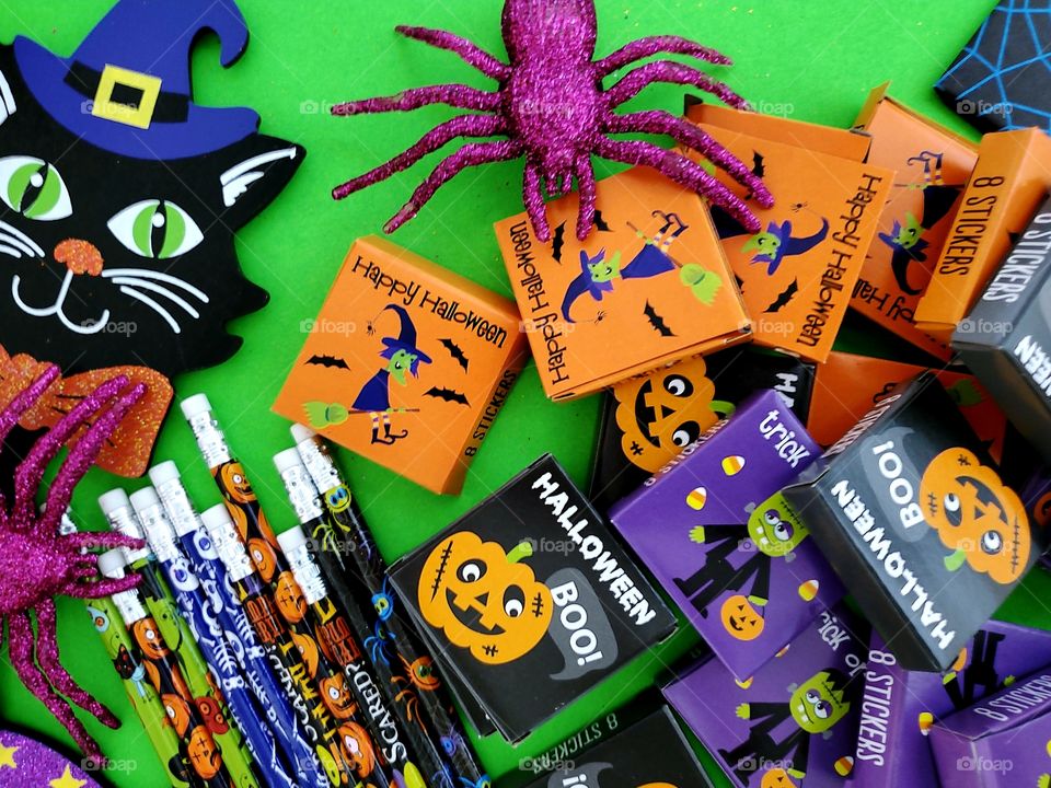 Flat lay Halloween treats for the kids