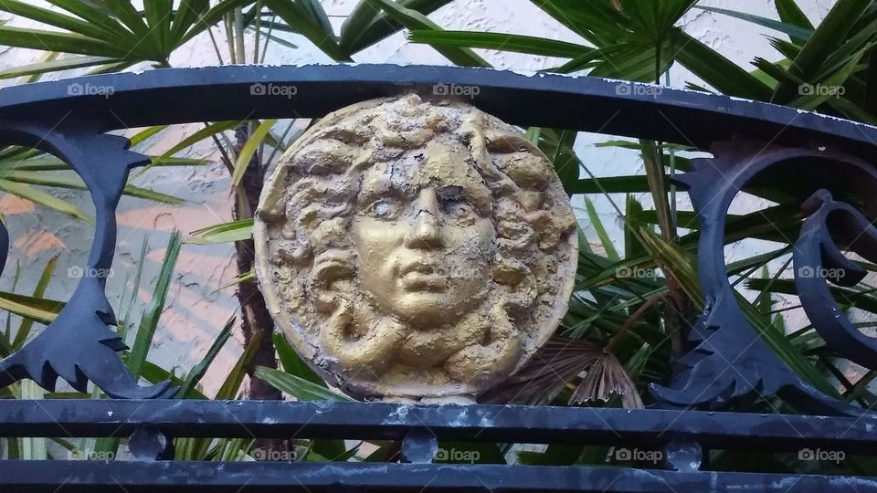 South Beach Medusa. Architectural medallion on a historic South Beach (Miami, FL) house