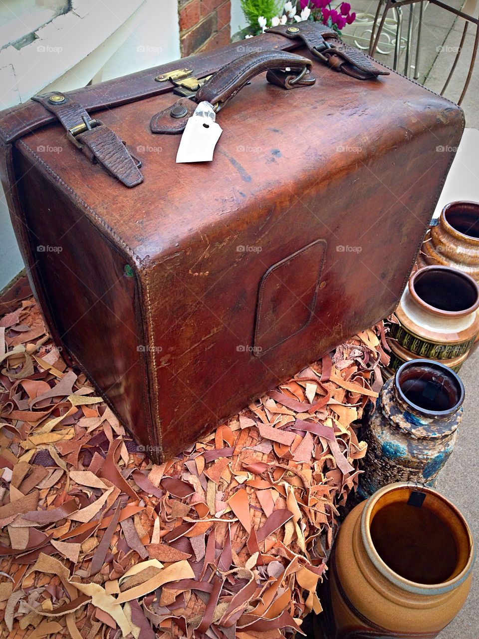 Vintage large brown leather suitcase 